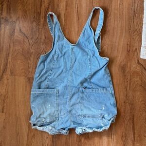 We The Free Denim Shortalls Small Light Wash Distressed Romper